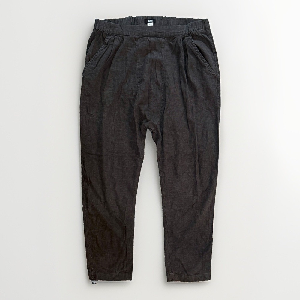 UO BDG Linen Blend Drop Crotch Harem Pants M Gray Pull On Lagenlook Boho Resort